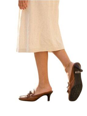 Franco Sarto Brown Leather Kitten Heel Mules Tassel Made In Brazil Size 7M